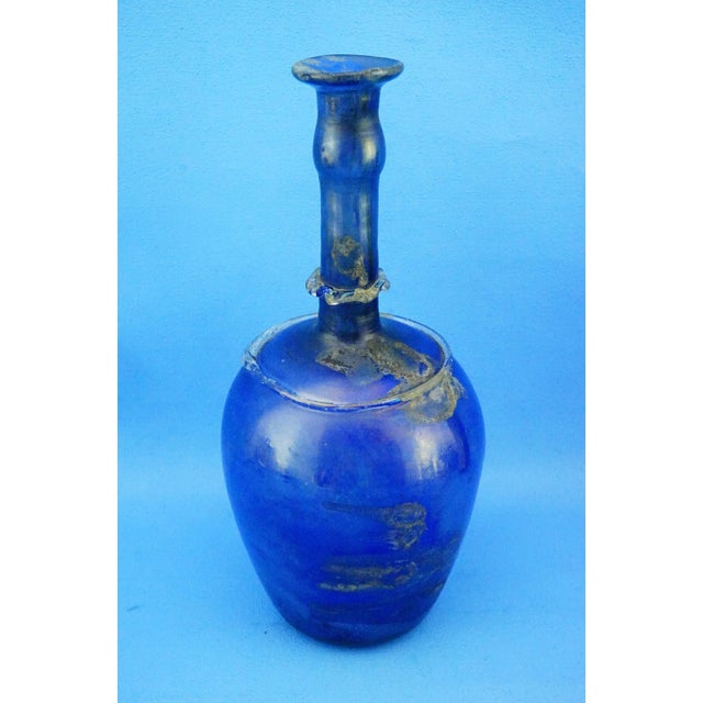 Cobalt Blue Scavo Glass Bottle Vase attributed to Mario Pinzon for Seguso, Italy, 1960s For Sale - Image 17 of 17