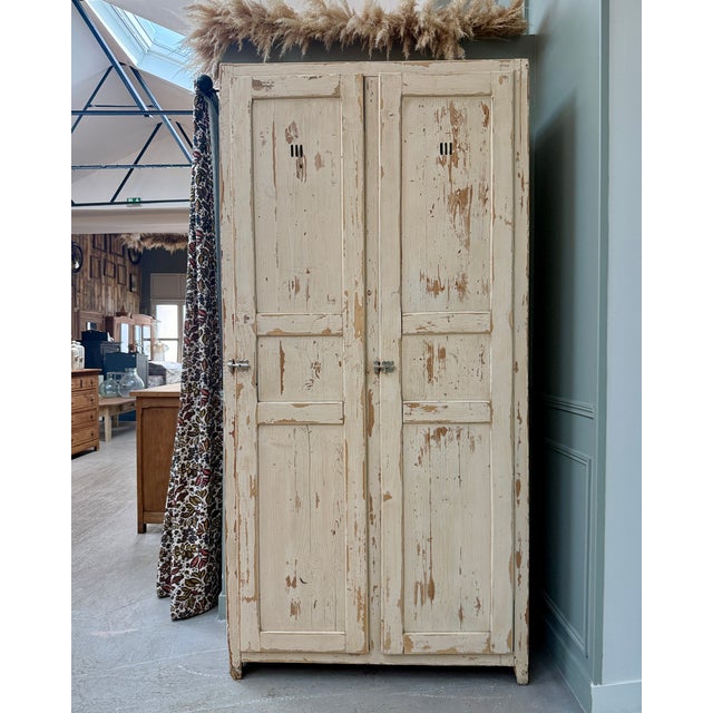 Cream Vitage Patinated Wardrobe in Wood, 1940s For Sale - Image 8 of 16