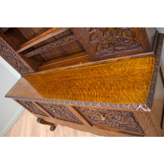 Vintage Jacobean Oak Carved Cabinet Dresser, 1980s For Sale - Image 9 of 13