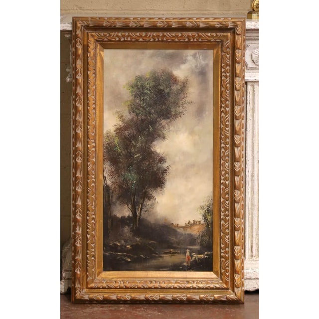 Mid 20th Century Mid 20th Century Pair of Mid-Century French Vertical Landscapes Oil Paintings Barbizon Style, Framed For Sale - Image 5 of 17