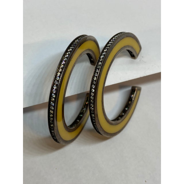 Miriam Salat Iconic timeless Resin Ivory Hoops Set In Sterling Silver & Topaz For Sale - Image 18 of 18