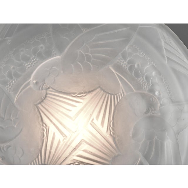 Metal 1930s French Art Deco Pendant Light - Birds Glass & Nickeled Bronze For Sale - Image 7 of 7