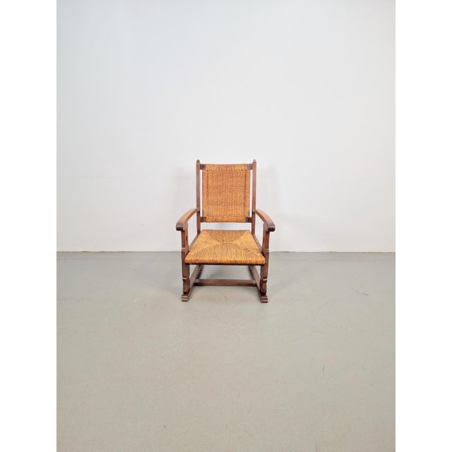 Modern Dutch Brutalist Armchair in Rush and Oak, 1950s For Sale - Image 6 of 13