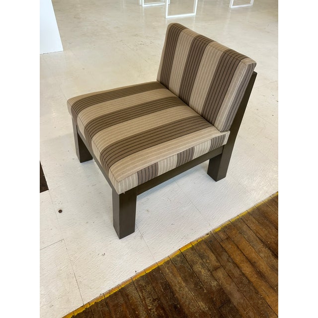 Transitional Tan and Brown Slipper Chair For Sale - Image 9 of 11