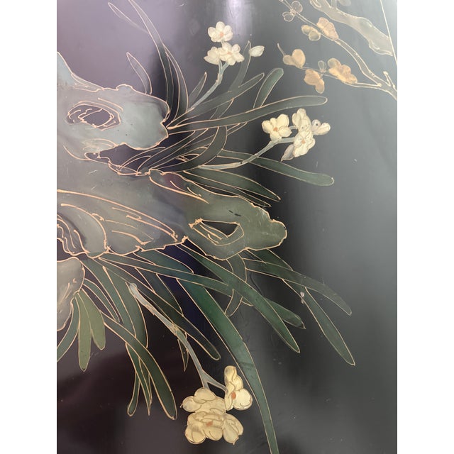 Authentic Vintage Shanghai Mid Century Chinese Black Laquer Mother of Pearl Sideboard For Sale - Image 11 of 15