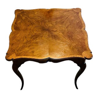 Vintage French Country Carved Burlwood Top Game & Dining Table – Ideal for Mahjong or Breakfast Nook For Sale