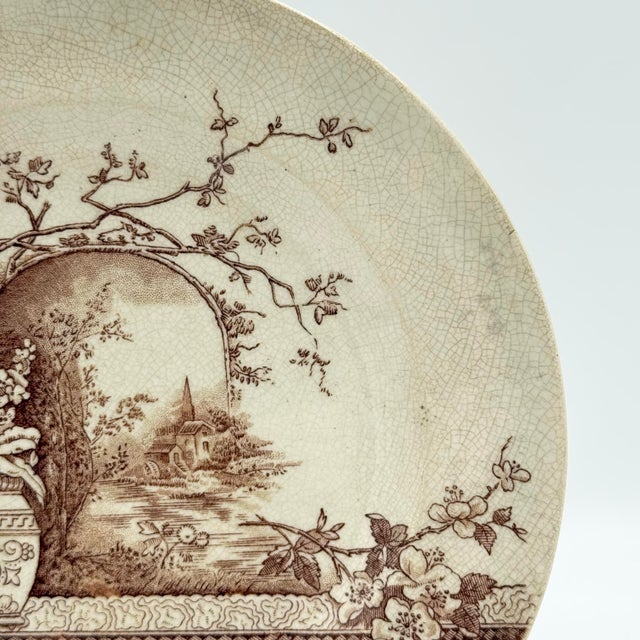 English Antique Hill Pottery “Rustic” Brown Transferware Plate, Staffordshire c.1845–1860 For Sale - Image 3 of 6