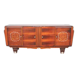 1930's Grand French Art Deco Jules Leleu Style Palisander With Mother of Pearl Mermaid Inlaid Buffet/ Sideboard/ Credenza