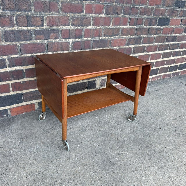 Hans J. Wegner for Andreas Tuck at-15 Danish Modern Teak Drop-Leaf Tea Trolley For Sale - Image 11 of 12