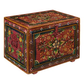 Oriental Red Painted Wooden Box, 1940s For Sale