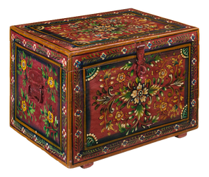 Oriental Red Painted Wooden Box, 1940s