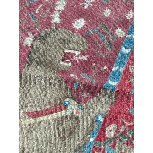Antique French Screen Printed Tapestry Lady and Licorn, 1950s For Sale - Image 14 of 18
