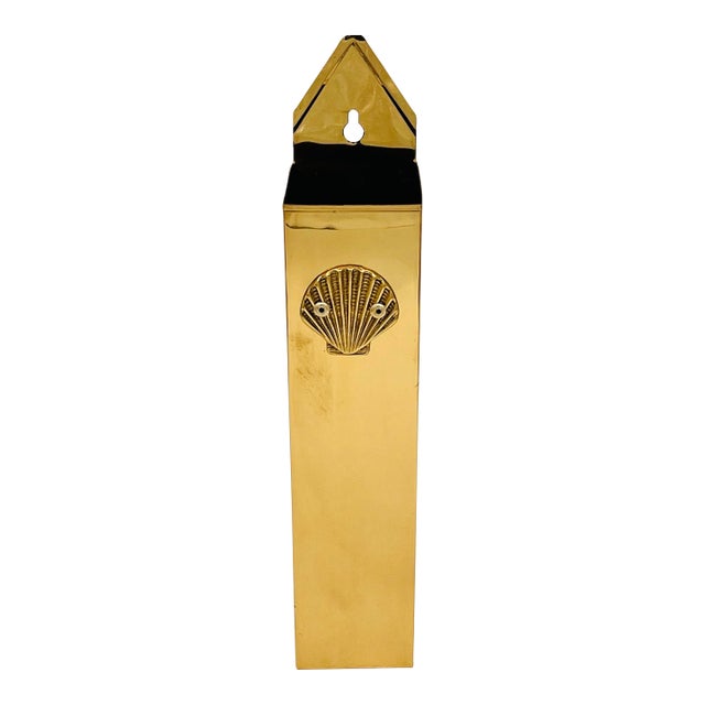 Vintage Brass Wall Mounted Match Stick Holder With Scallop Shell For Sale