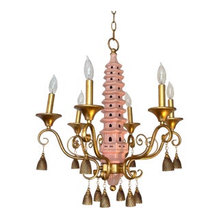 Port 68 Pink Ceramic Pagoda Chandelier For Sale