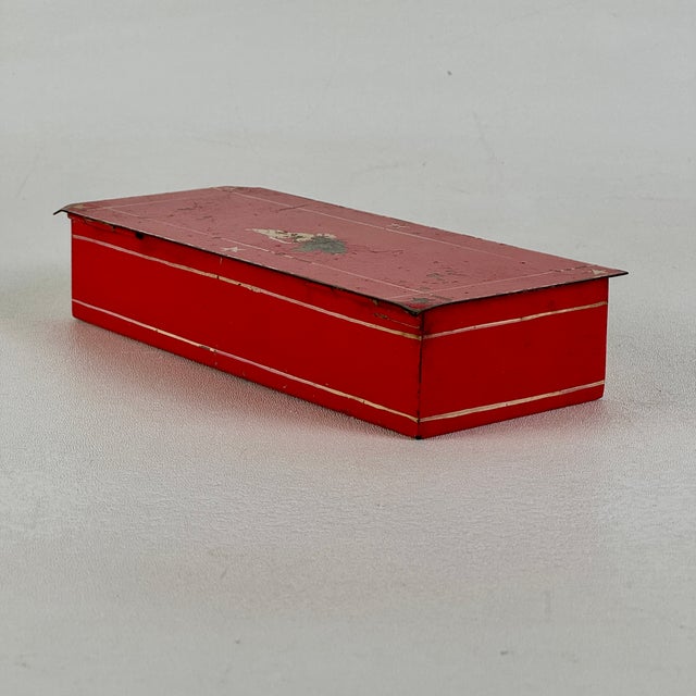 Vintage Tin Red Keepsake Box With Swan Illustration and 3 Compartments For Sale - Image 4 of 7
