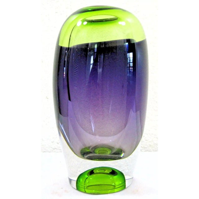 Signed Göran Wärff Vision Vase Purple/Green, 9.25" by Kosta Boda Each Vision vase by Göran Wärff is free-mouth-blown in...