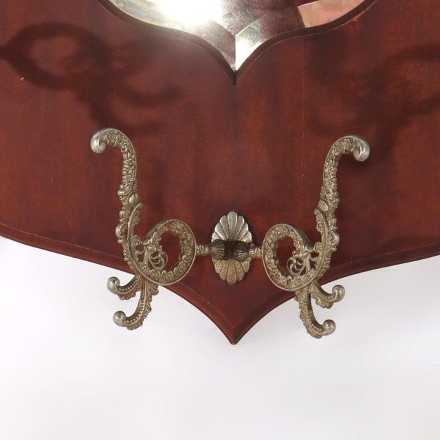 Wood Antique Shield Form Walnut Mirrored Hat Rack With Six Hooks C1890 For Sale - Image 7 of 7