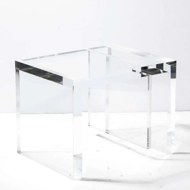 Transparent Modernist Rectilinear Translucent Lucite Occasional Side Table For Sale - Image 8 of 12