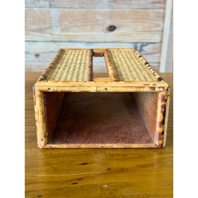 Vintage Tortoiseshell Bamboo & Woven Rattan Tissue Box Cover For Sale In Naples, FL - Image 6 of 11
