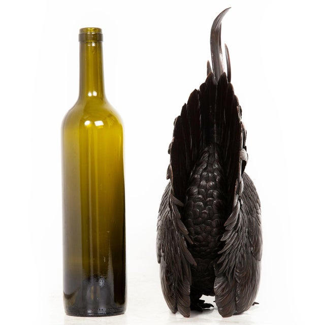 Japanese Meiji Period Pair of Bronze Sculptures Okimono of Rooster & Hen For Sale - Image 6 of 18