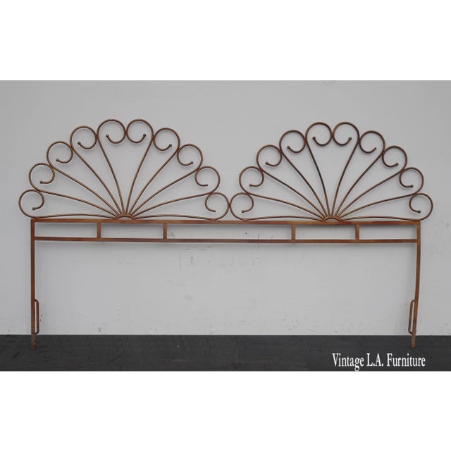 Vintage French Country Double Peacock Style Metal King Headboard Bronze Colored For Sale - Image 11 of 11