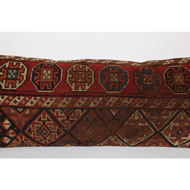 Early 20th Century Persian Rug Pillow Cover – Handmade Ethnic Wool on Cotton Cushion -42'' X 16'' For Sale - Image 5 of 9