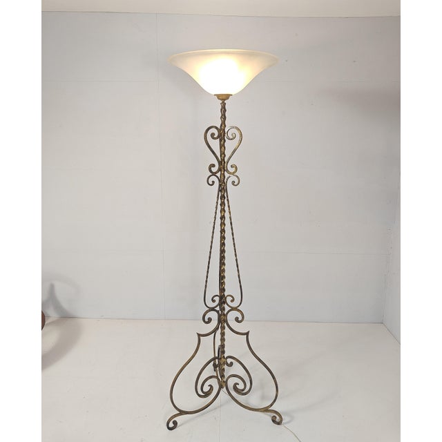 Art Deco Wrought Iron Torchiere Floor Lamp, Paris, 1920s For Sale - Image 3 of 10
