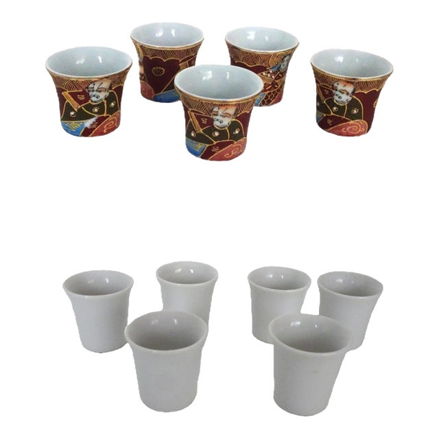 1950s Japanese Porcelain Lithophane Sake Cups - Set of 11 For Sale
