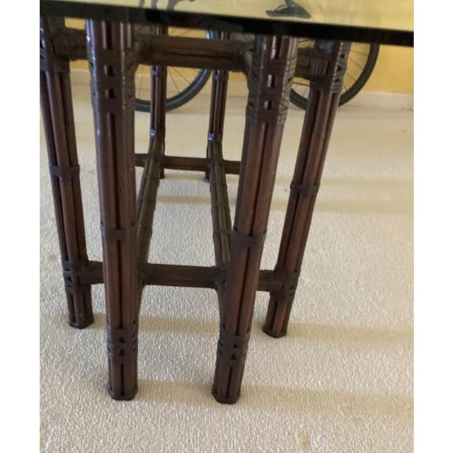 Early 21st Century McGuire Attributed Large Bamboo Base Dining Table. Gorgeous Tobacco Black Bamboo With Large Glass Table Top. For Sale - Image 5 of 6