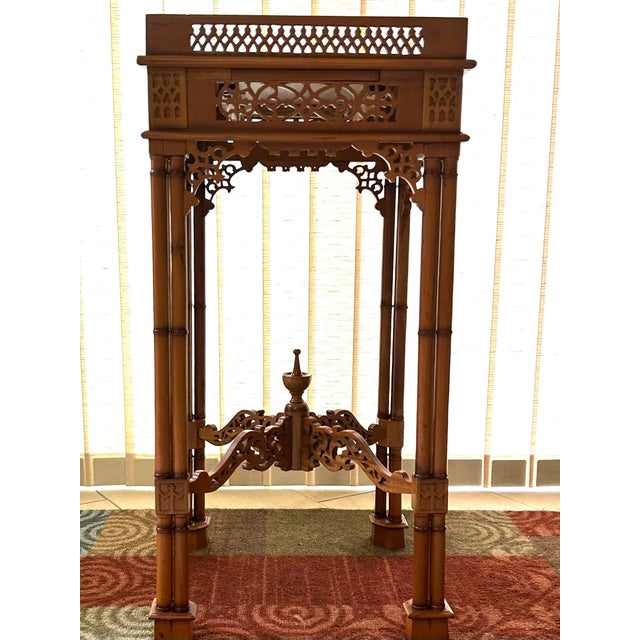 20th Century, Chinese Chippendale, Mahogany, Occasional Table, Lamp, Side/Tea Service, W/Sliding Drawer, Fretwork, and a Finial, 1970 For Sale - Image 11 of 12