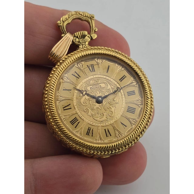 Metal Rare Vintage Ornate "Ernest Borel" 17 Jewel Gold Plated Pendant Watch Works For Sale - Image 7 of 16