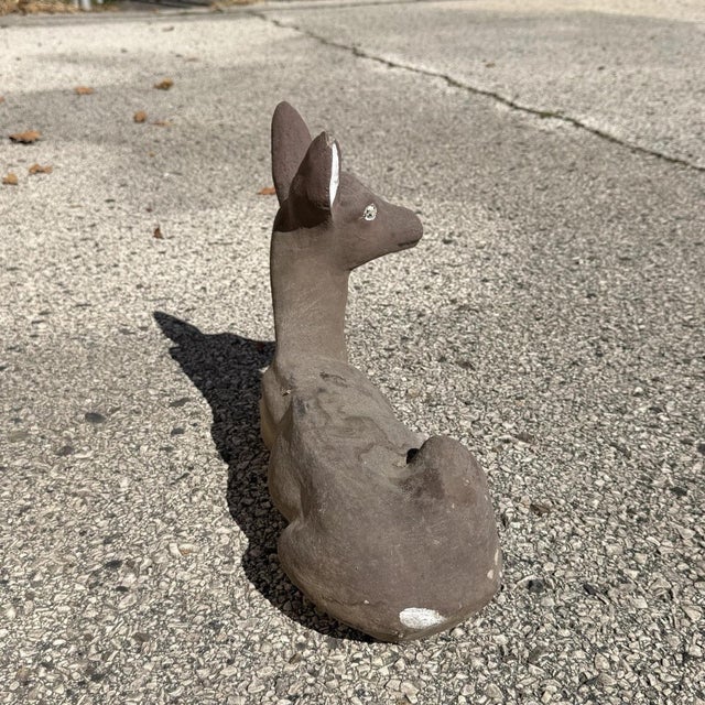 Vintage Reclining Fawn Seated Deer Small 16" Cement Concrete Stone Garden Statue For Sale - Image 11 of 15