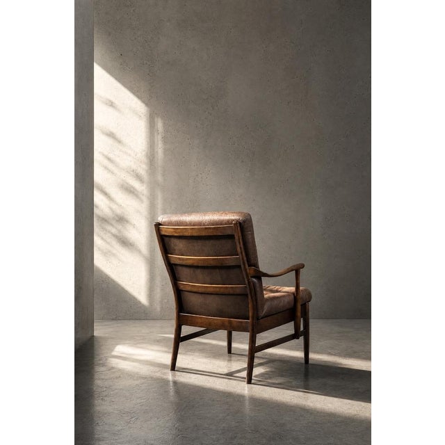 Mid-Century Modern Mid-Century Danish Modern Beech and Brown Leather Armchair from Farstrup Møbler, 1970s For Sale - Image 3 of 18