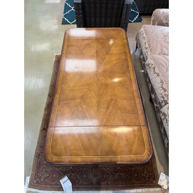 English Jonathan Charles Parquetry Top Drop Leaf Cocktail Table For Sale - Image 3 of 12