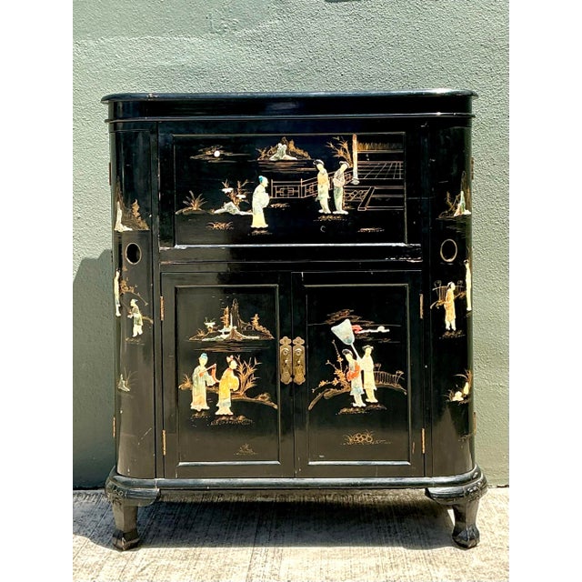 Vintage Black Lacquered Chinoiserie Dry Bar For Sale - Image 11 of 12