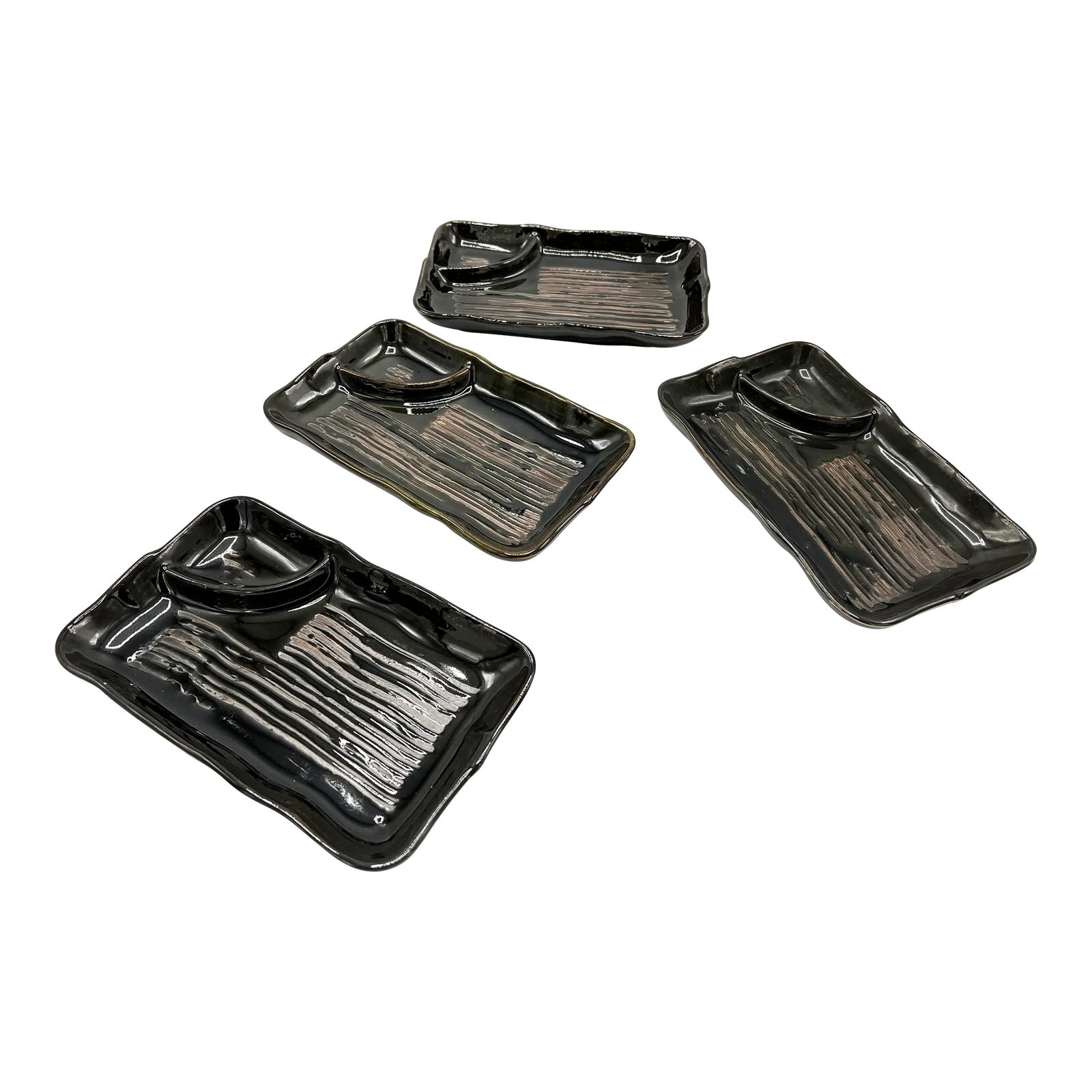 MidCentury Handmade Deep Brown Pottery Sushi Plates Set of 4 Chairish