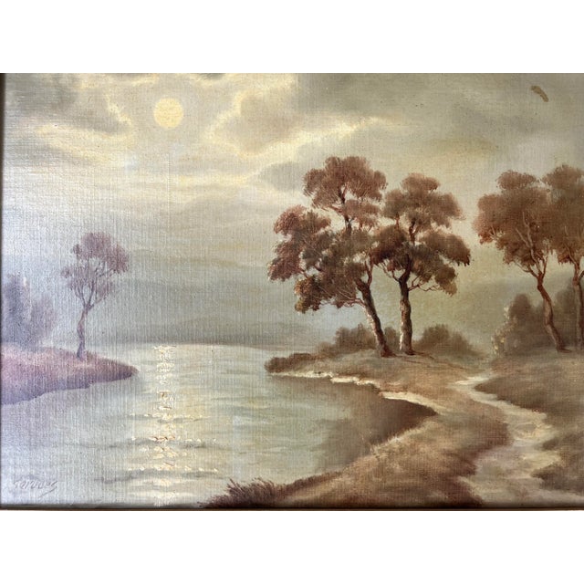 60's Jakob Servaes " Belguiam Moon " Impressionist Oil Painting, Framed For Sale - Image 10 of 11