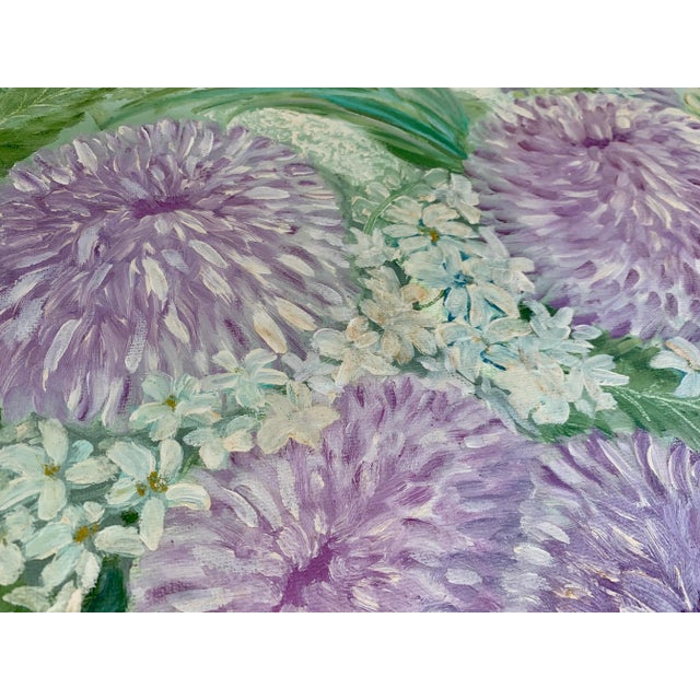 1960s 1960’s Purple Mum Floral Arrangement Still Life Painting- Framed For Sale - Image 5 of 9