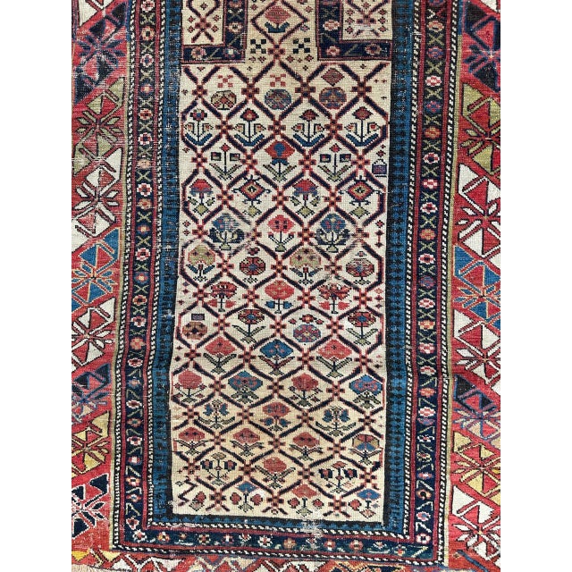 Pretty antique shirvan rug with beautiful design of daghistan shirvan rugs, entirely and finely hand knotted with wool on...