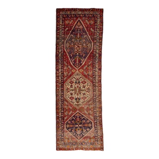 Antique Turkish Anatolian Runner Rug With Triple Medallion Motif in Crimson and Indigo Wool For Sale