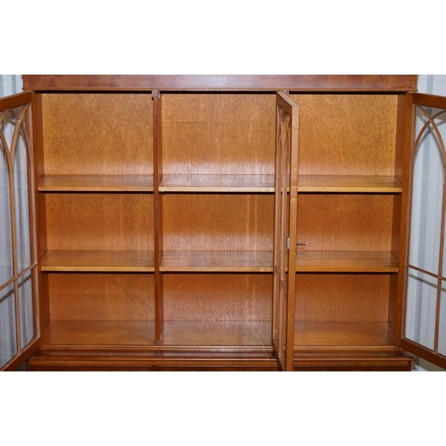 Vintage English Burr Yew Wood 3 Door Glazed Display Bookcase Cabinet For Sale - Image 11 of 18