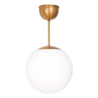 Scandinavian Modern Brass & Opal Glass Glob Ceiling Lamp, Sweden For Sale