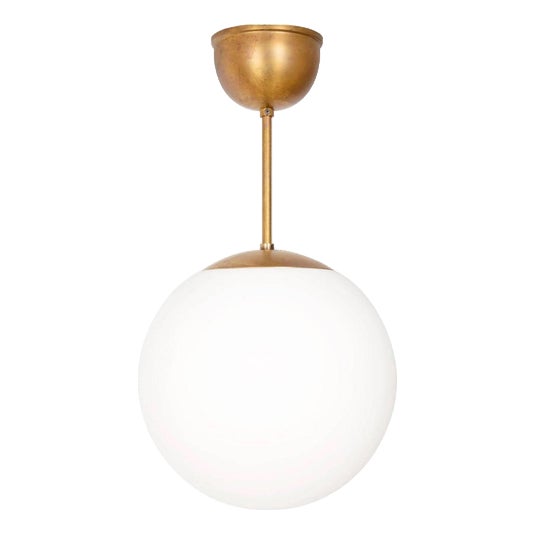 Scandinavian Modern Brass & Opal Glass Glob Ceiling Lamp, Sweden For Sale