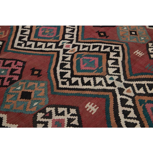Vintage Kilim Handmade Flatweave Tribal Motif Red Wool Runner For Sale In New York - Image 6 of 11