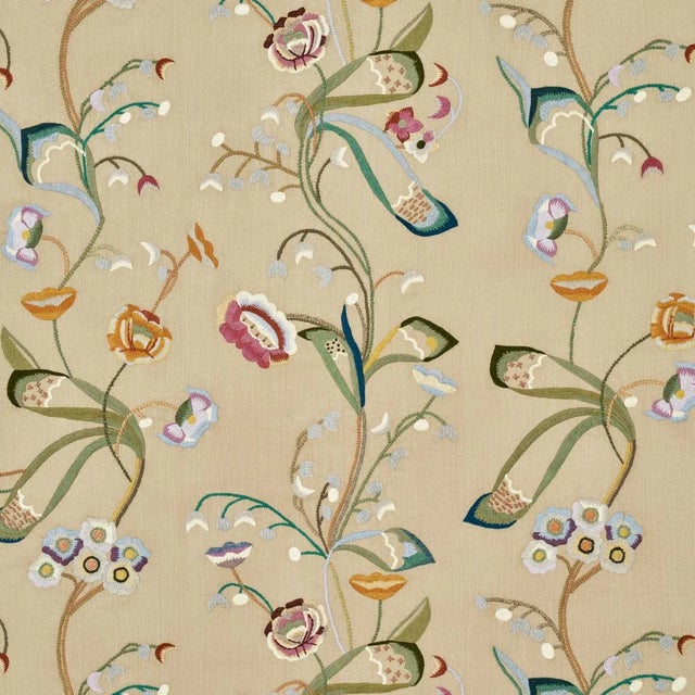 Contemporary Sample - Schumacher Vanessa Embroidery Fabric in Chamois/Multi For Sale - Image 3 of 3