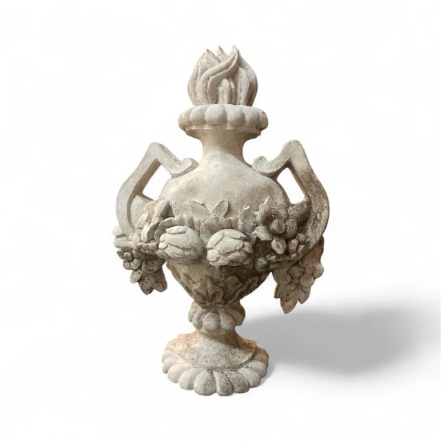 Vintage Cast Stone Flame Urn Architectural Wall Plaque / Half-Urn Finial For Sale - Image 4 of 6