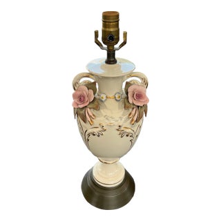 Vintage Mid Century Capodimonte Style Floral Lamp For Sale