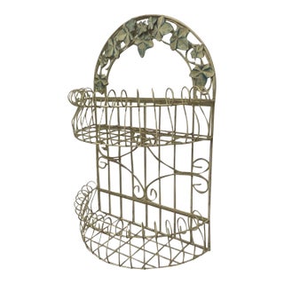 Mid 20th Century Italian Blue Ivy Tole Metal Wire Wall Shelf For Sale