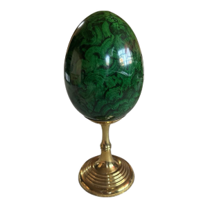 Large 18” Maitland-Smith Malachite Egg on Brass Pedestal Stand