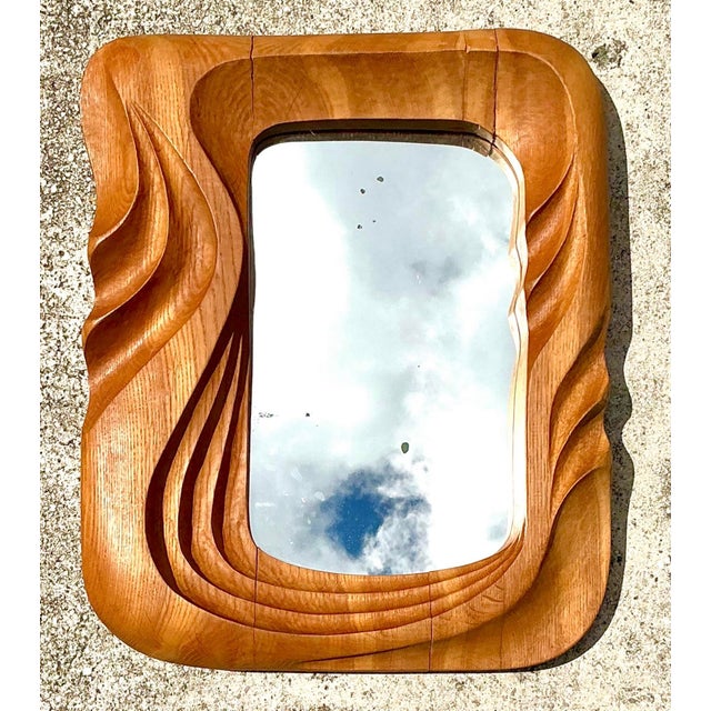 Vintage Hand Carved Wave Mirror For Sale - Image 9 of 12